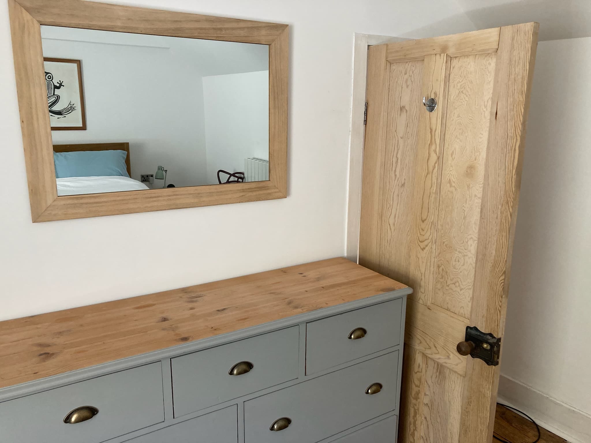 Dresser, mirror and Douglas fir stripped door